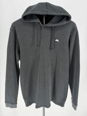 Quiksilver Waffle Knit Hoodie Mens L Charcoal Gray Thermal Pullover Surf Skate